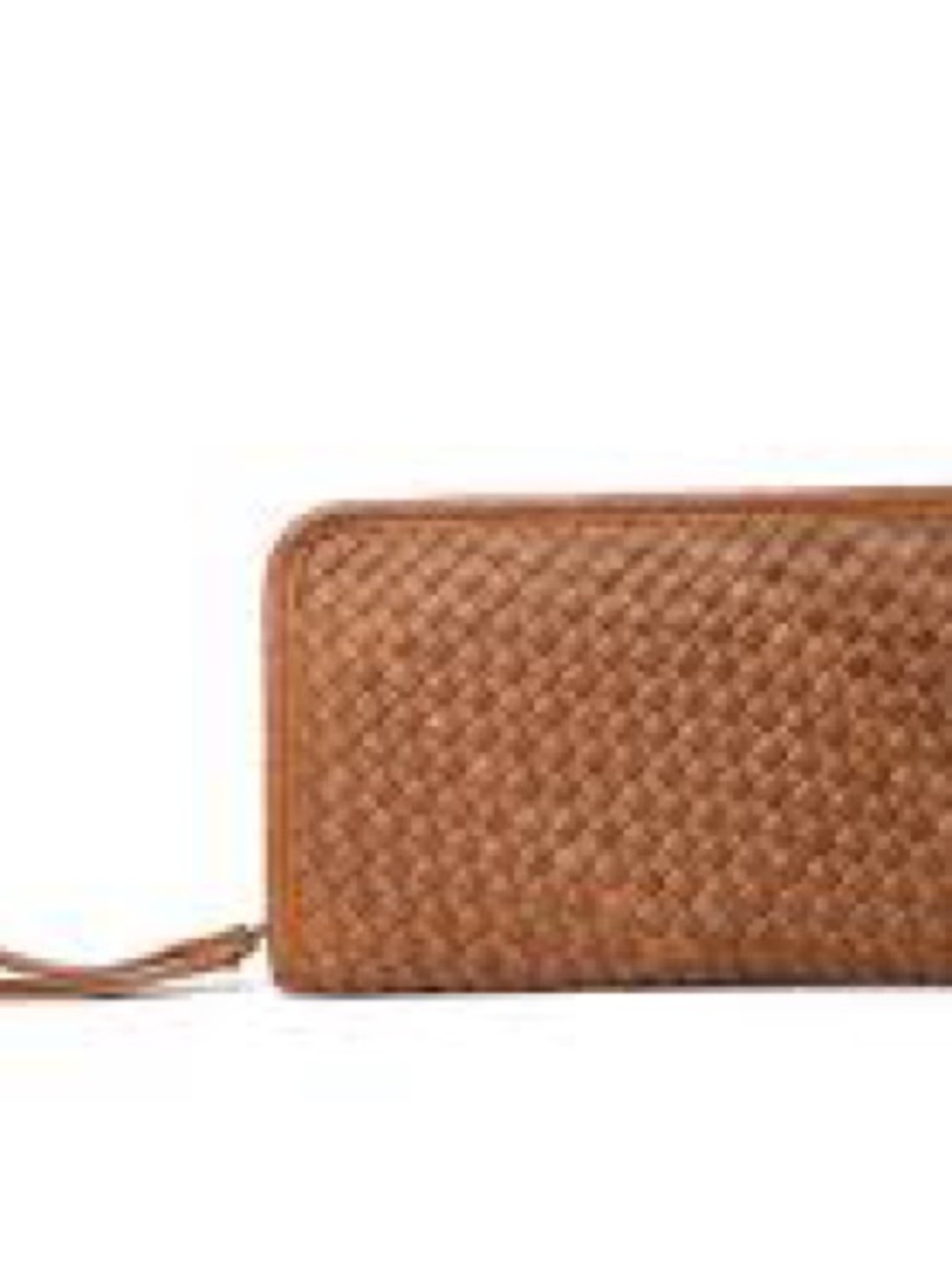 Woven Leather Wristlet Clutch in Tan
